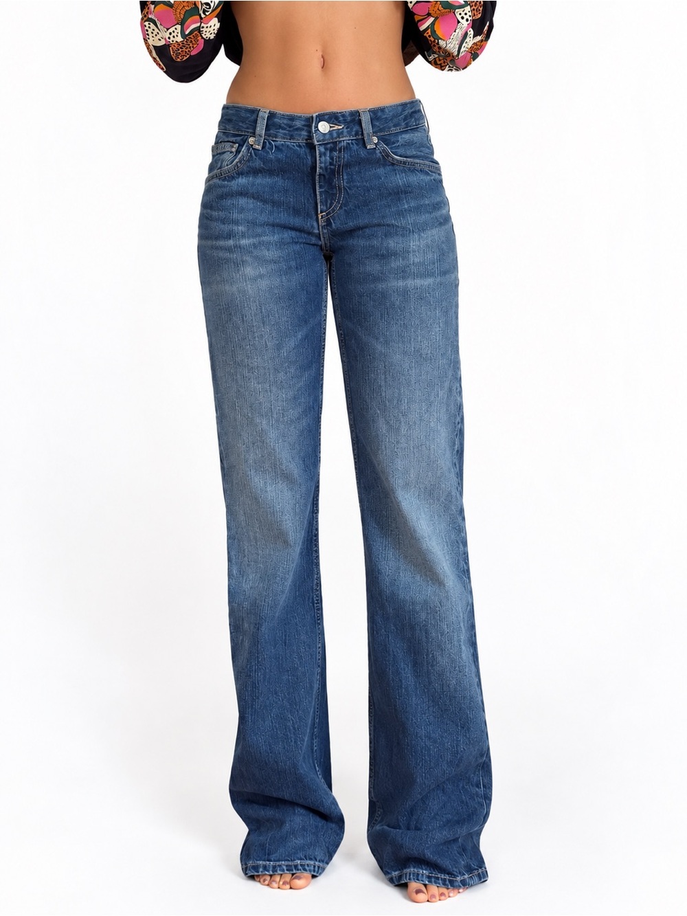 ZARA TRF Wide Leg Low Rise Jeans Indigo 100% Cotton Size 2 New